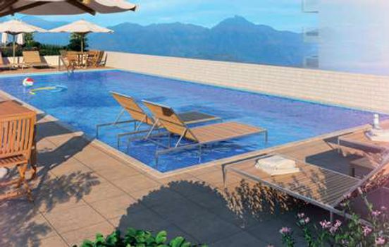 Foto 2 do Full Confort Residence, em Jacarepaguá / Rio de Janeiro oferecendo Churrasqueira, Espaço Gourmet, Espaço Zen, Forno de Pizza, Home Cinema, Piscina, Piscina Infantil, Playground, Salão de Festa, Salão de Jogos, Vestiário