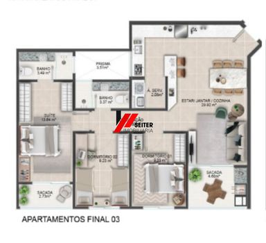 Foto 2 do(a) Apartamento de 3 quartos à venda em Coqueiros, Florianópolis