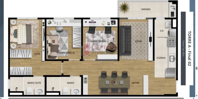 Foto 2 do(a) Apartamento de 3 quartos à venda em Jardim Carolina, Jundiaí