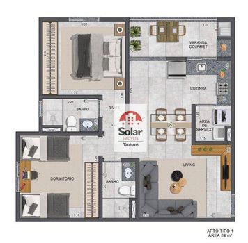 Foto 3 do(a) Apartamento de 2 quartos à venda em Vila São José, Taubaté